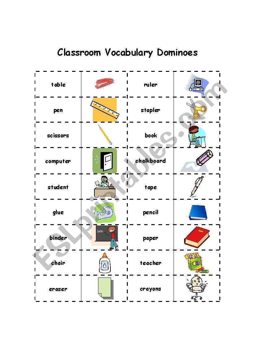 Classroom Vocabulary Dominoes worksheet