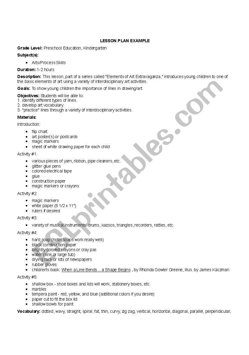 Lesson plan for children worksheet