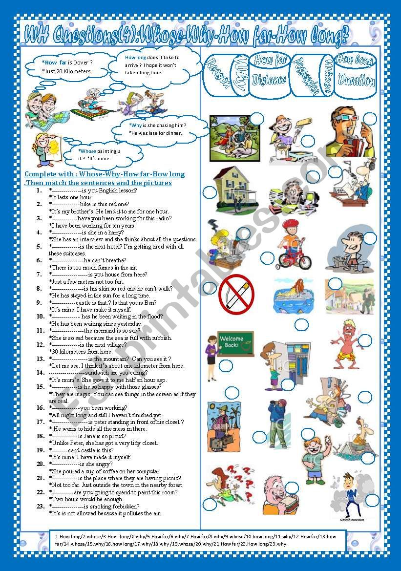 WH Questions(4):Why-Whose-How long-How far(+Key)