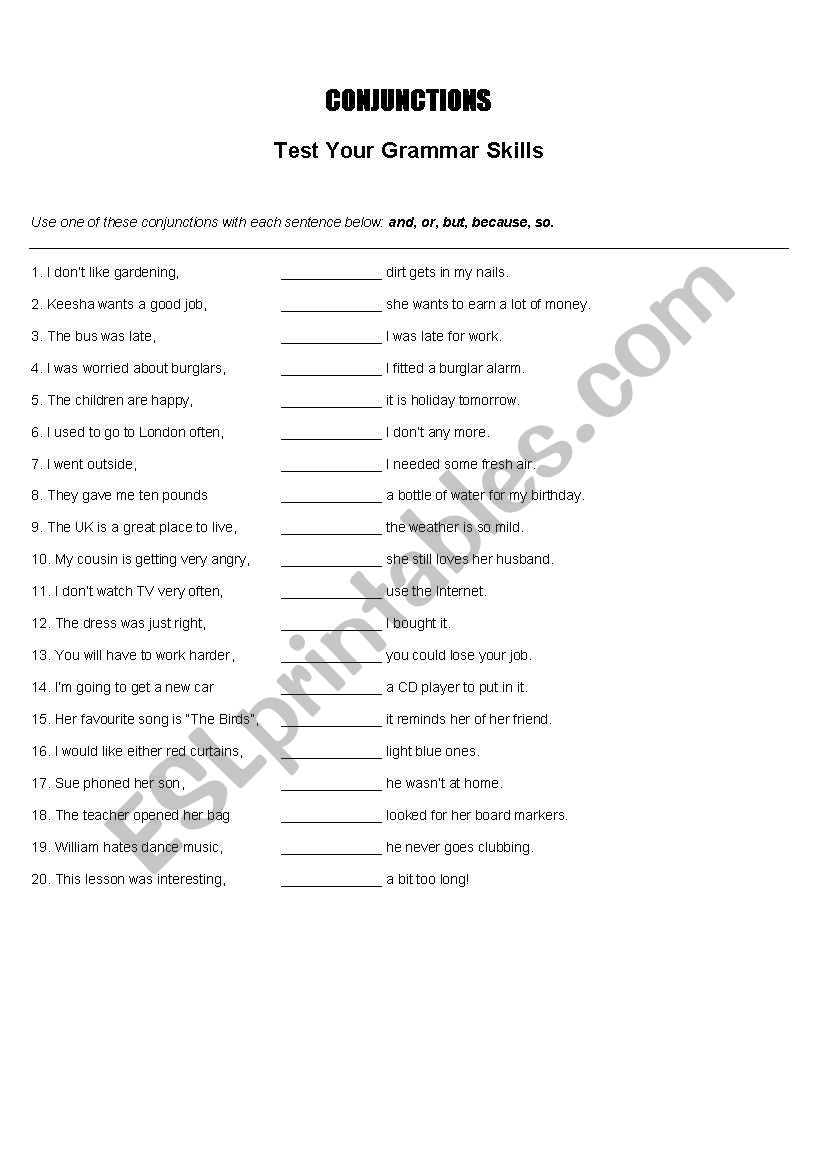 Conjunctions worksheet