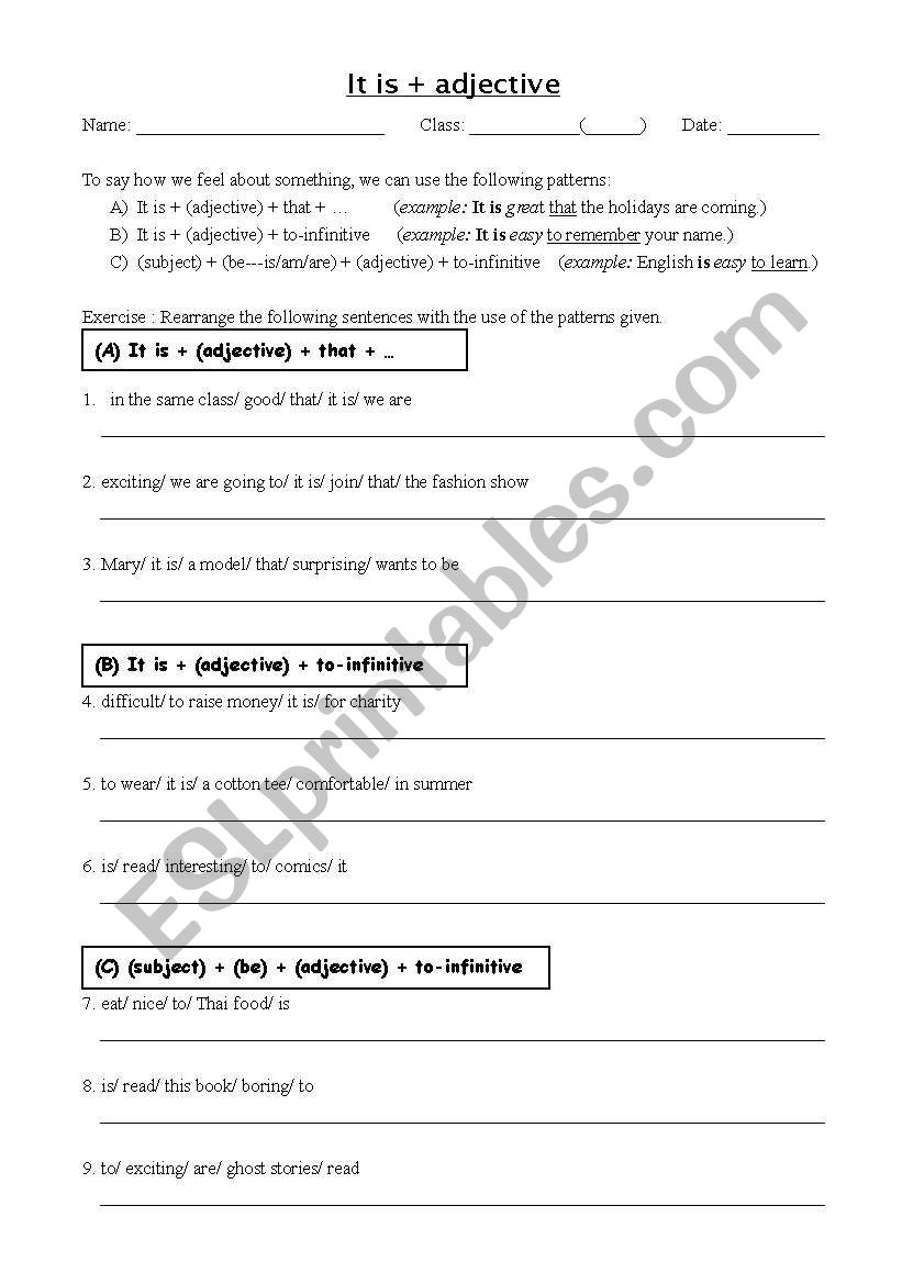 It Is adjective Pattern ESL Worksheet By Siupoy