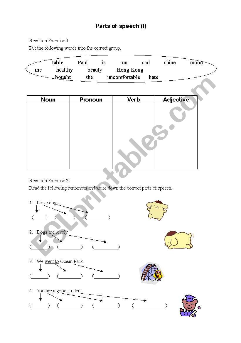 parts of speech worksheet