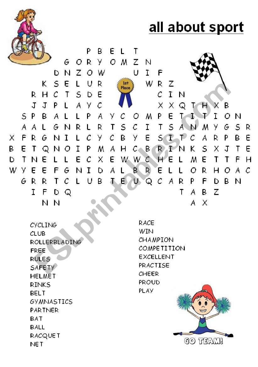 word search sport worksheet