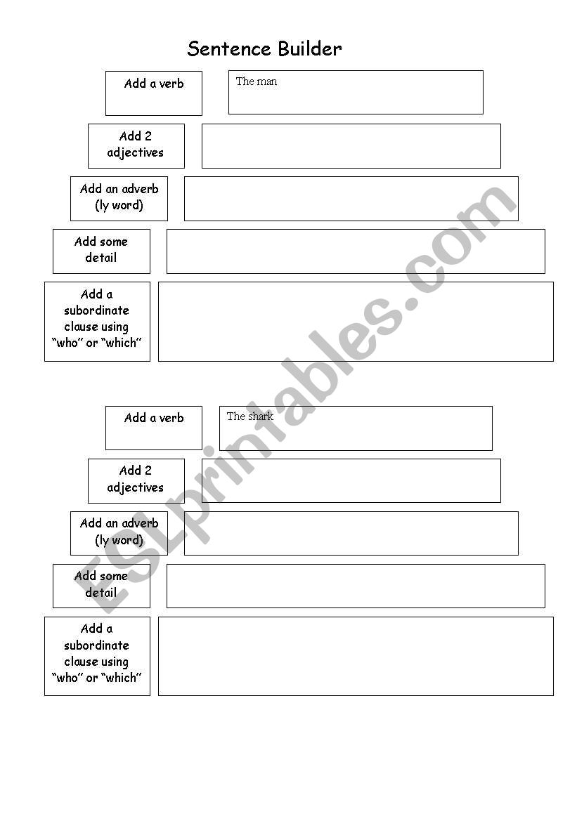 Sentence builder worksheet