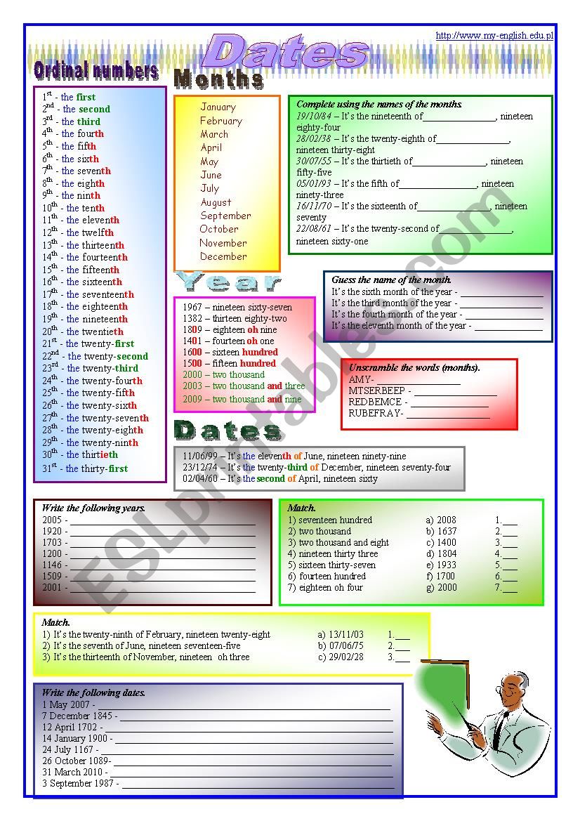 Dates (B&W version included) worksheet