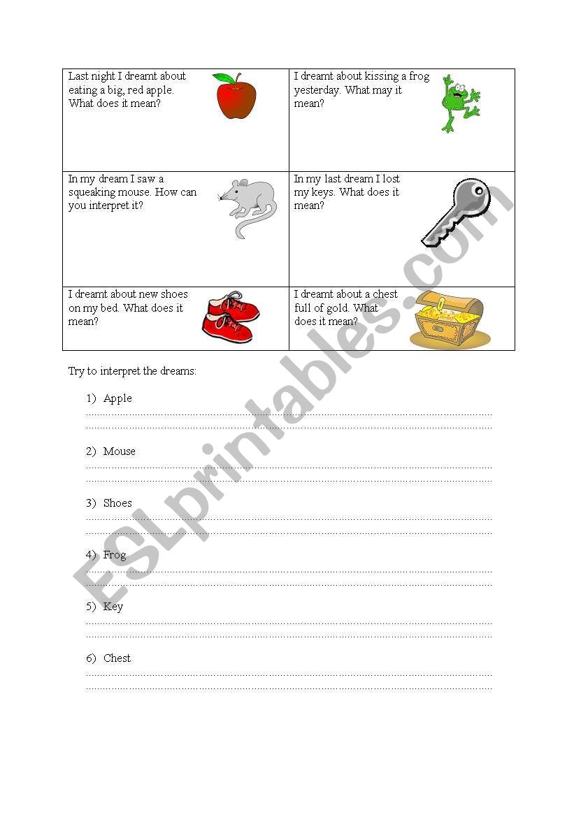 Interpret the dream worksheet