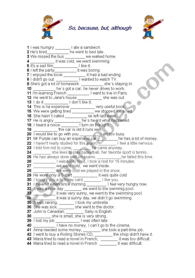 linking words, conjunctions worksheet