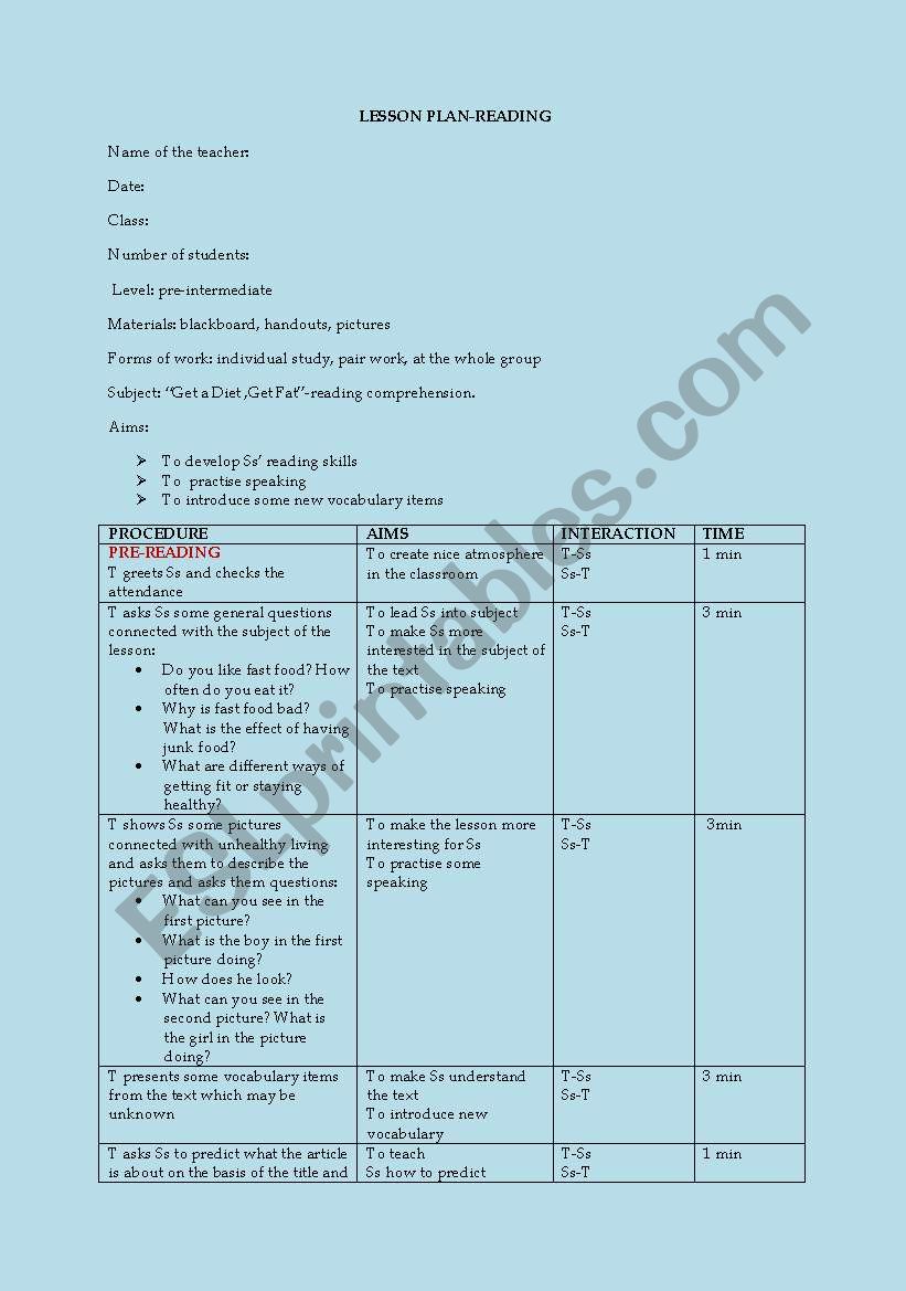 LESSON PLAN-READING 