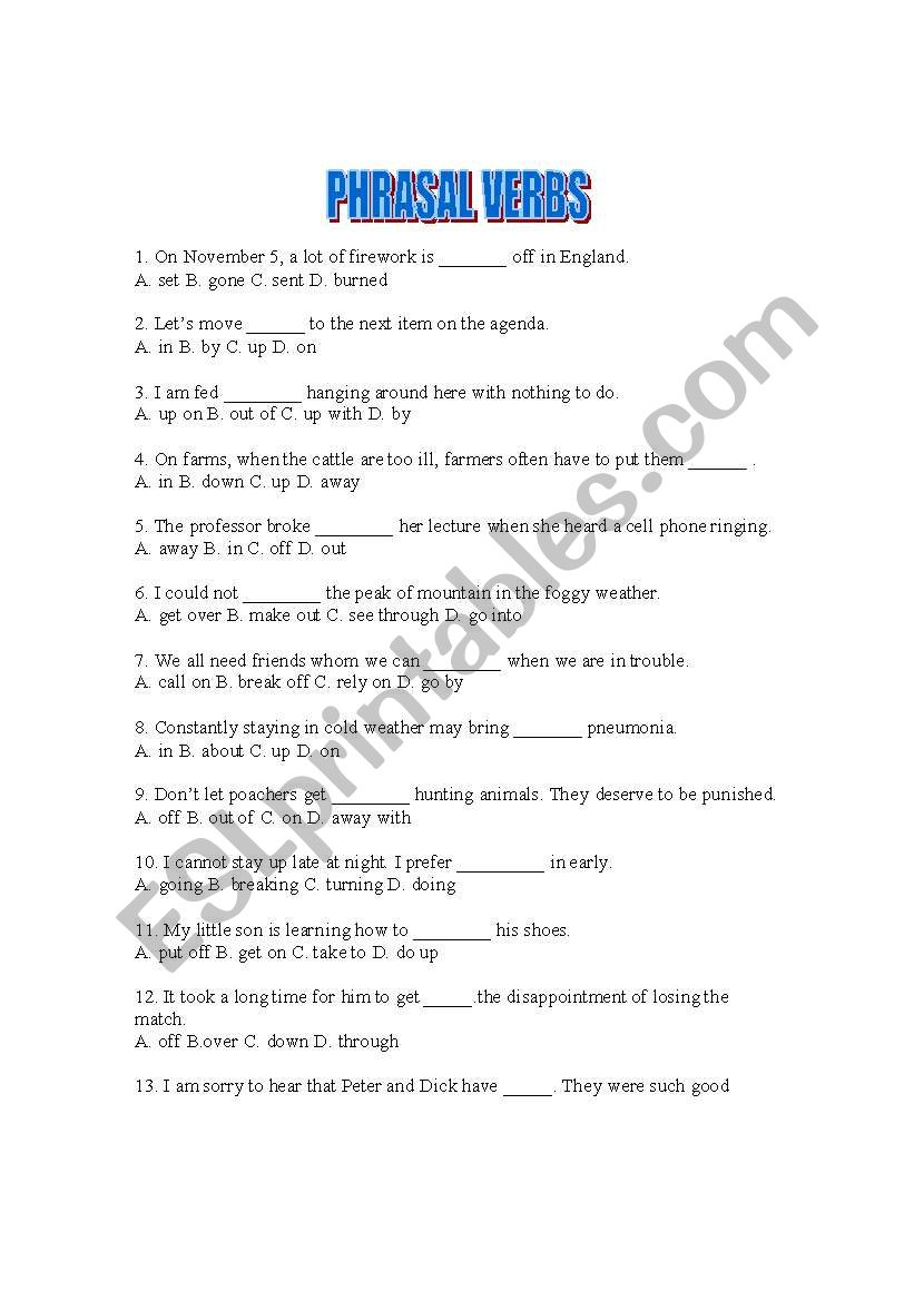 PHRASAL VERBS worksheet