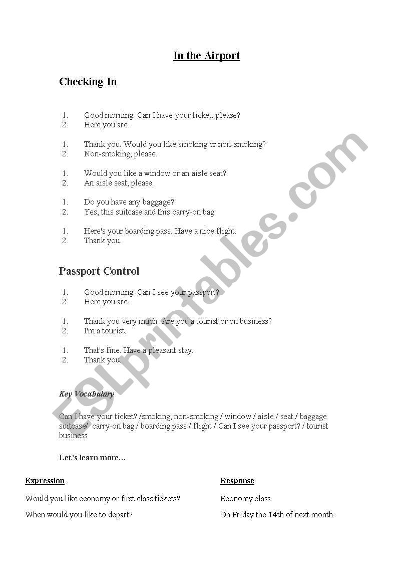In the airport worksheet