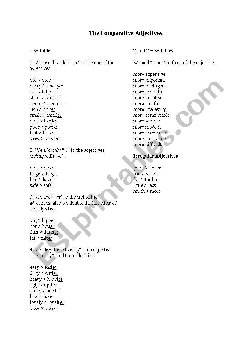 comparison of adjectives worksheet