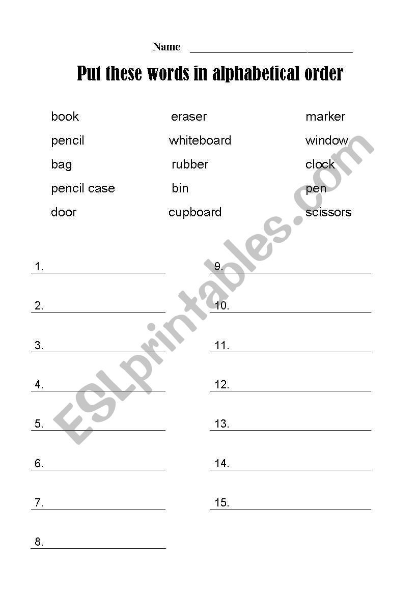Alphabetical Order  worksheet