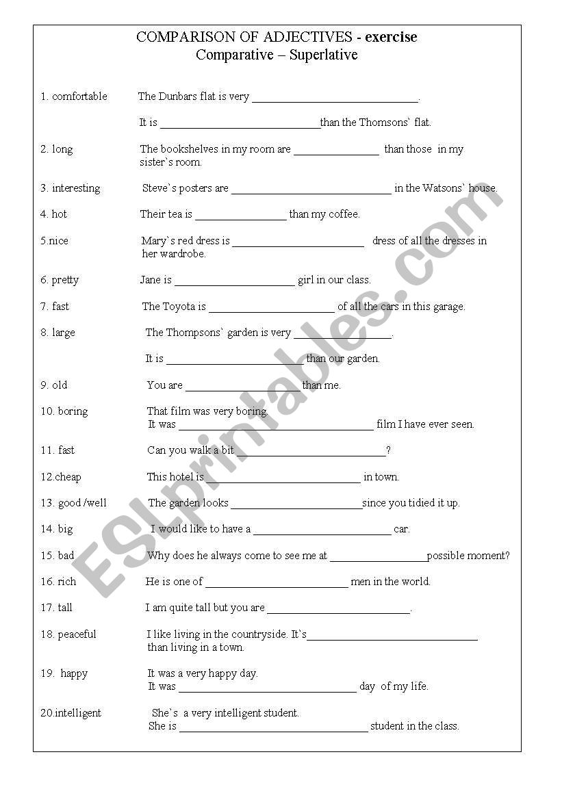 Comparative- Superlative worksheet