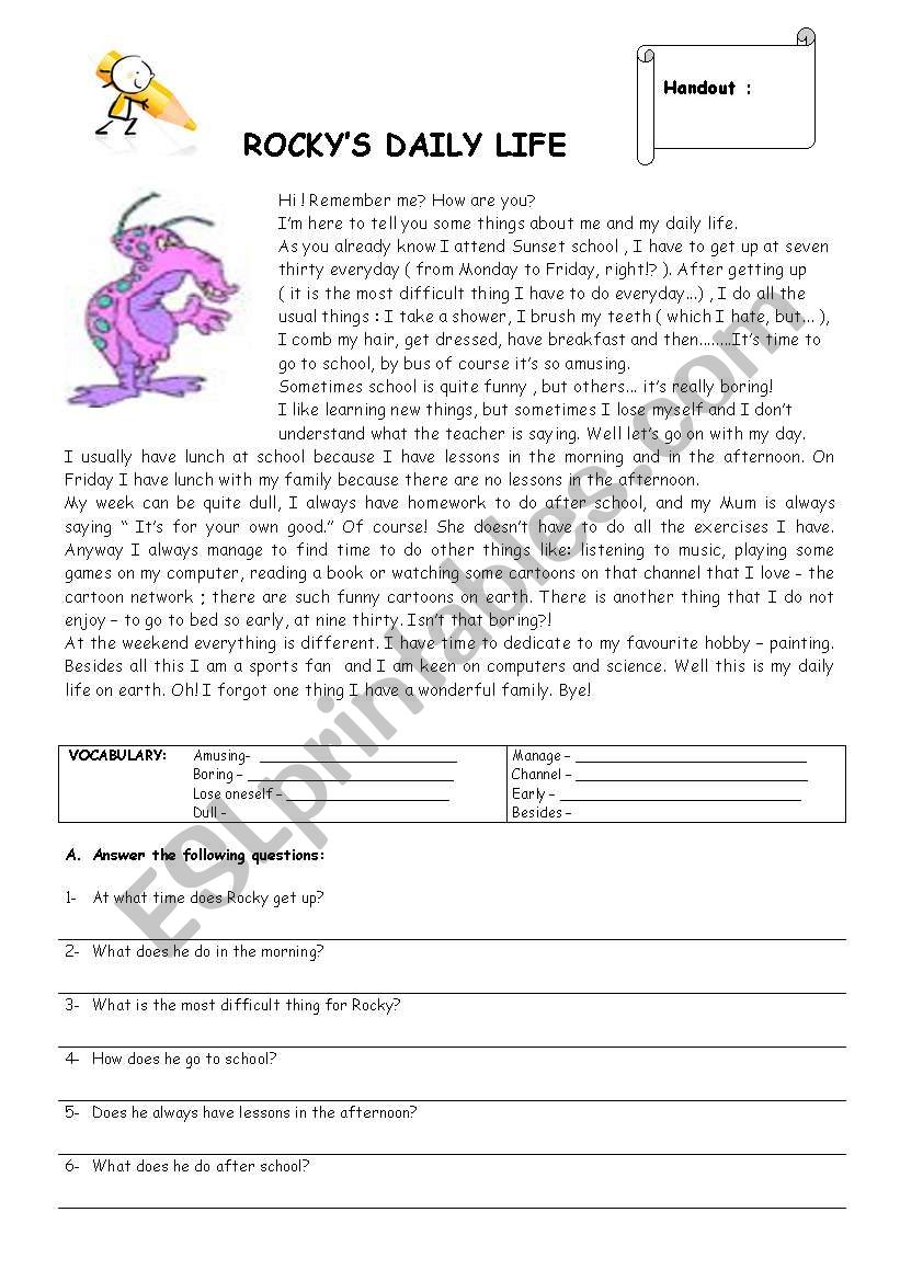 Rockys Daily Life worksheet