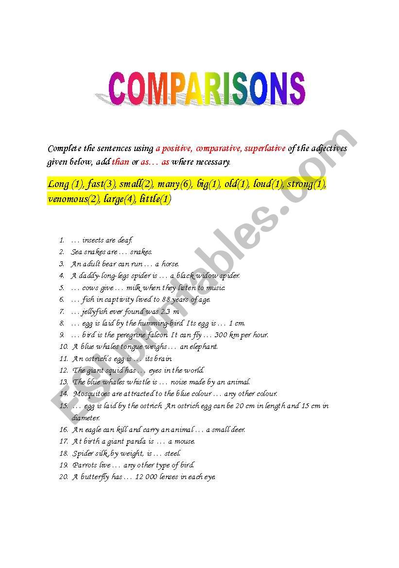 Comparisons worksheet