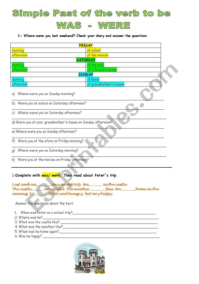 Simple past WAS and WERE worksheet