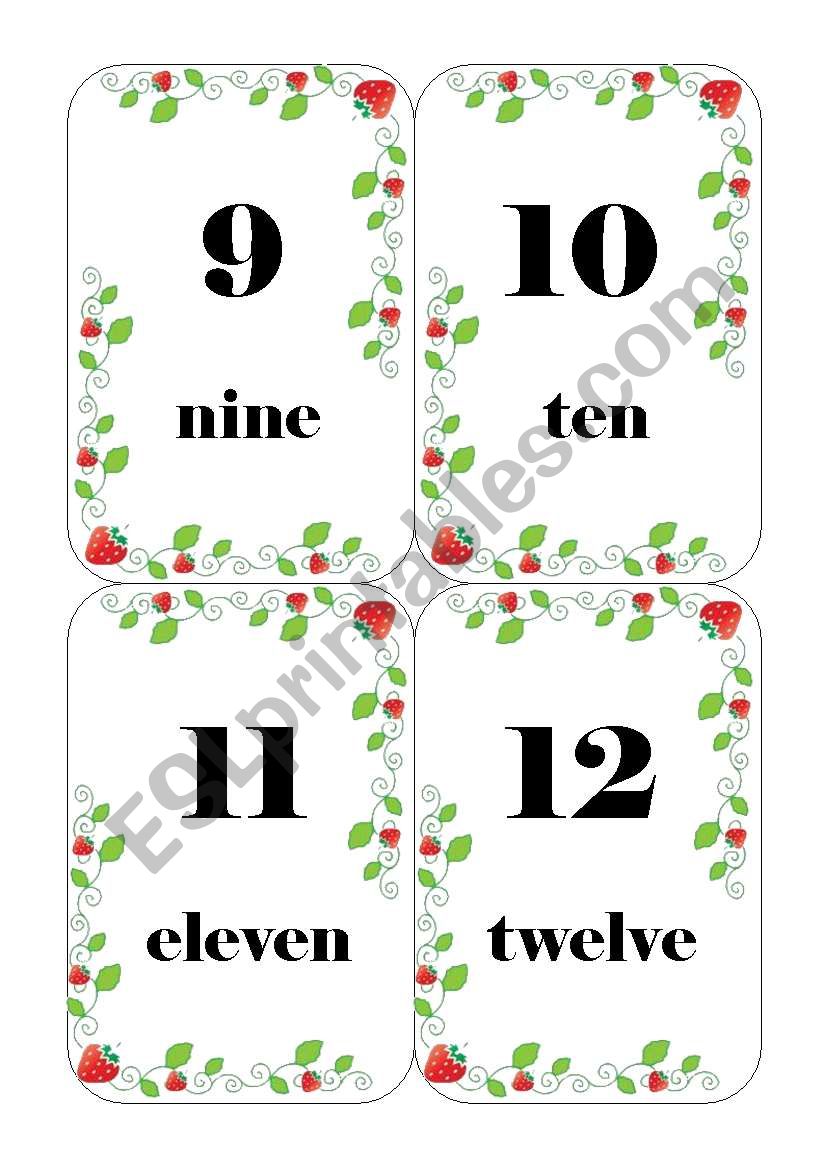 strawberry numbers flashcards worksheet