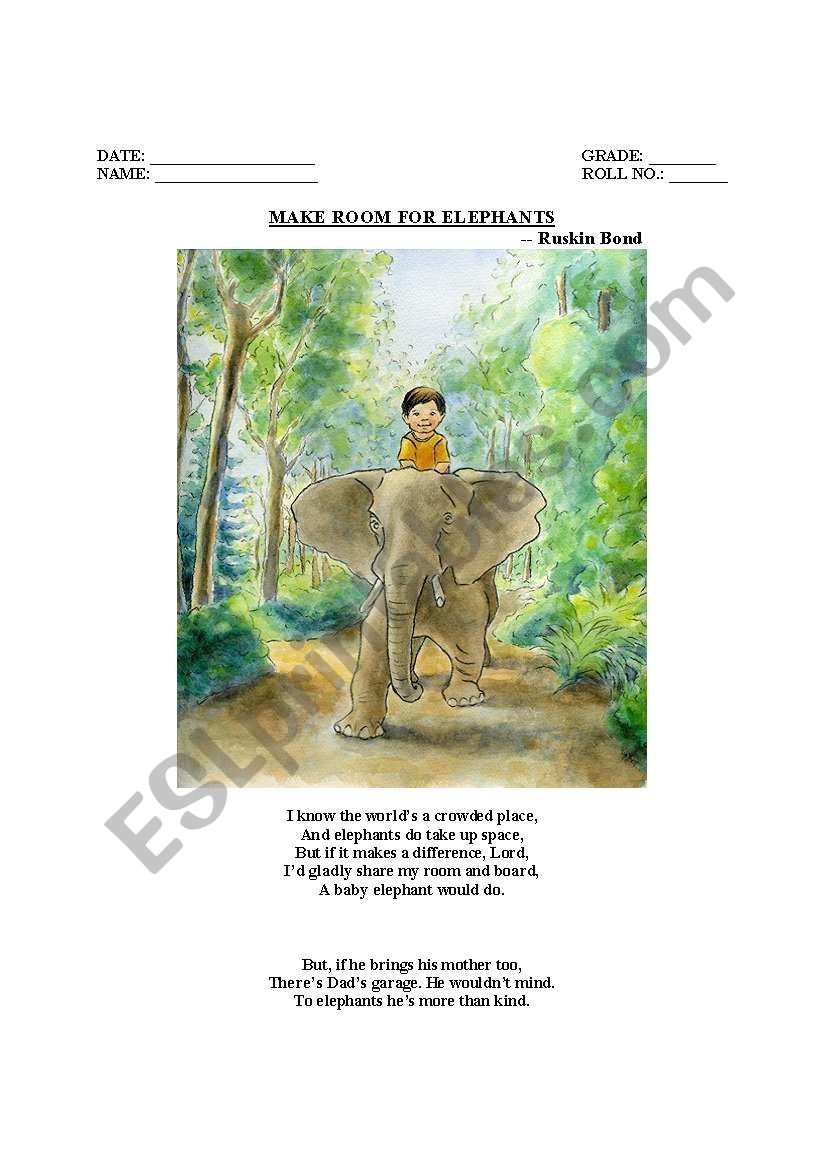 Make Room for Elephants worksheet