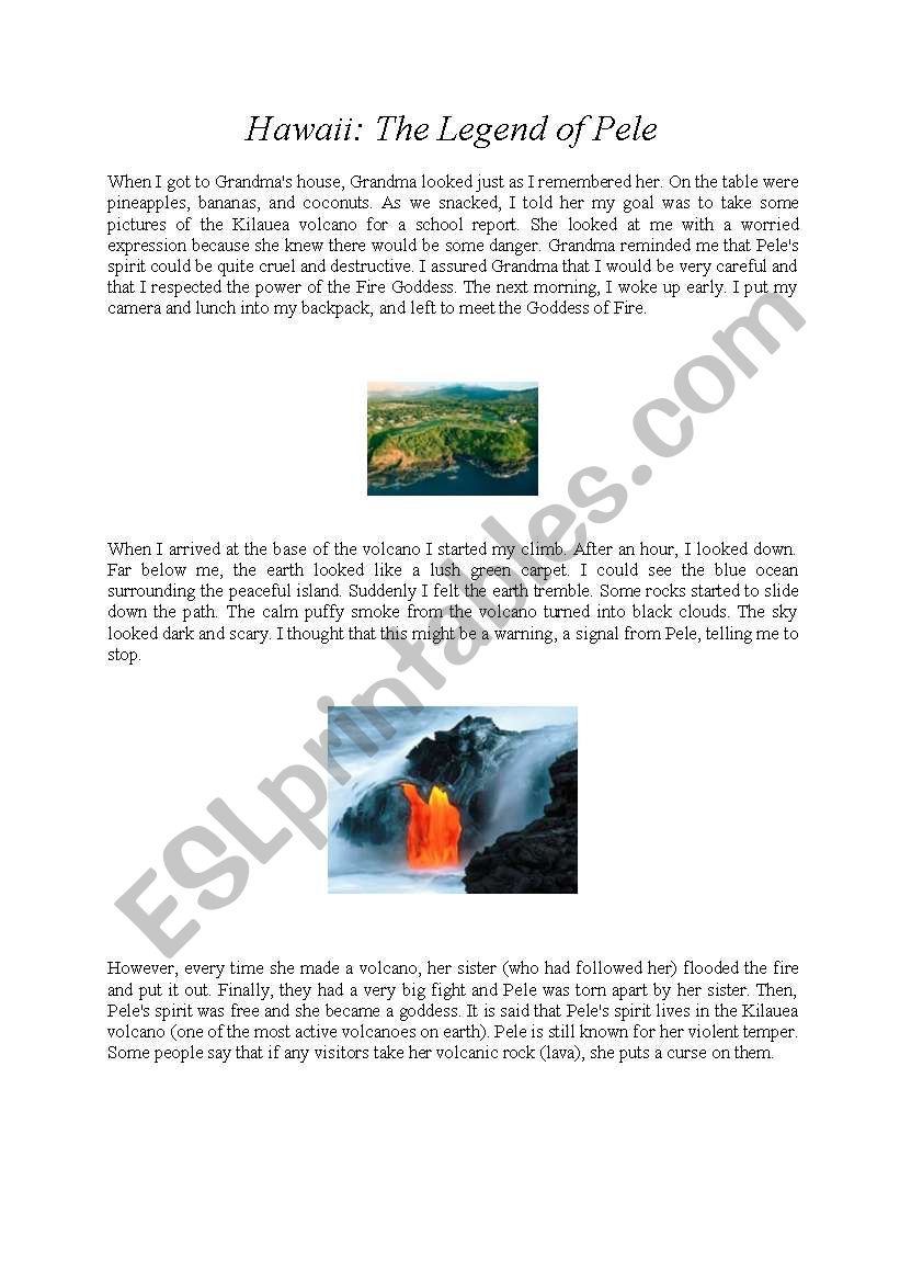 Hawaii: The legend of Pele worksheet