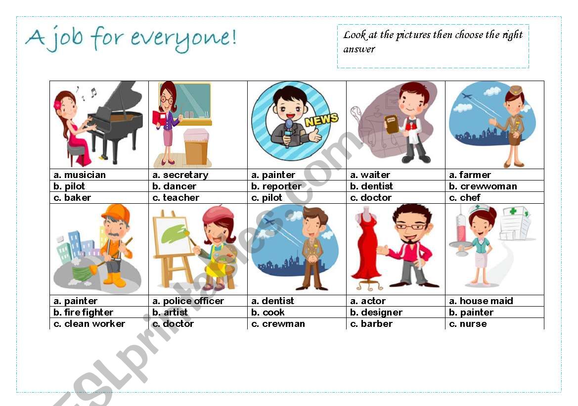 A job 4 everyone part 1/3 worksheet