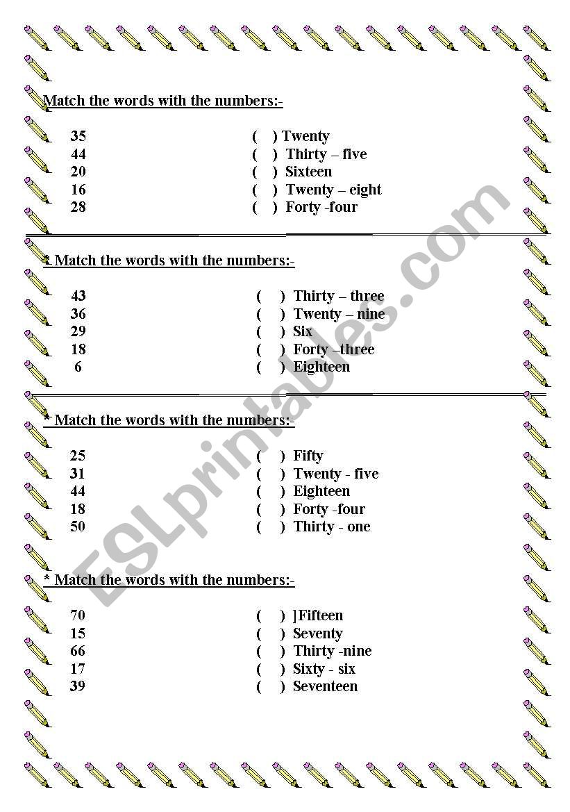 numbers worksheet