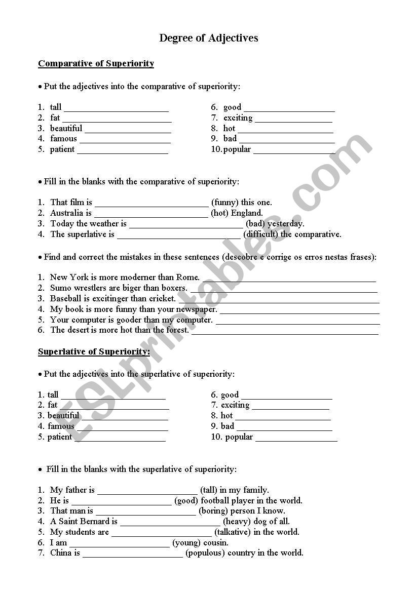 Adjectives worksheet