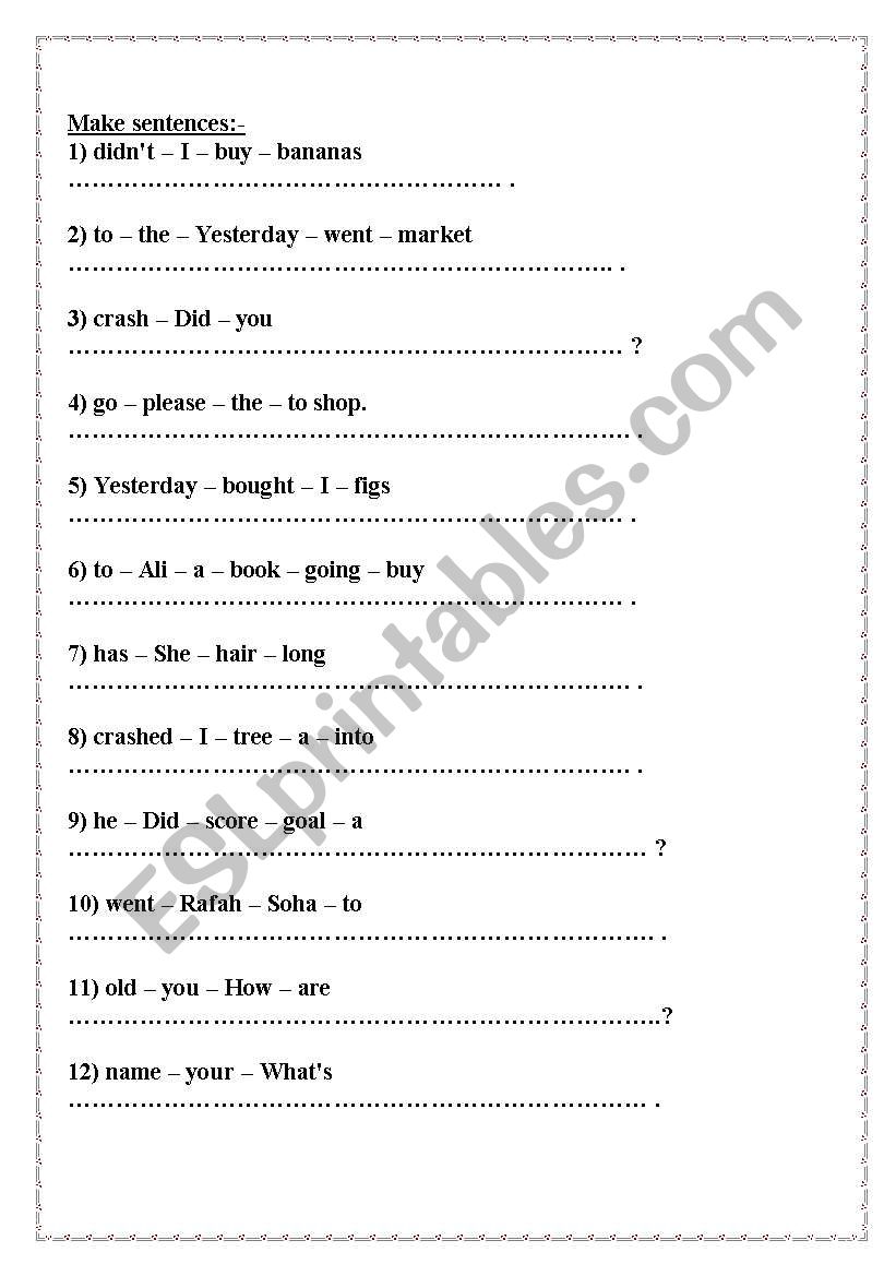 make sentences worksheet