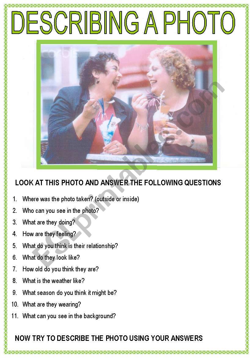 DESCRIBING A PHOTO 1 worksheet