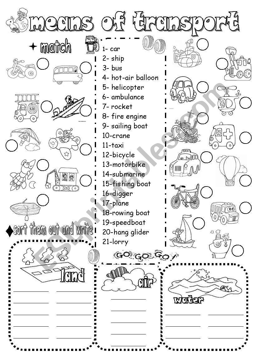 MEANS OF TRANSPORT worksheet