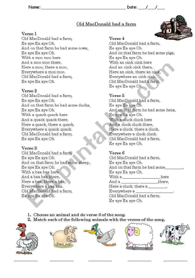 Animals worksheet