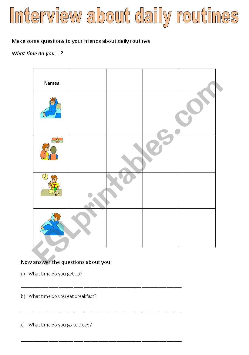 Daily routines worksheet