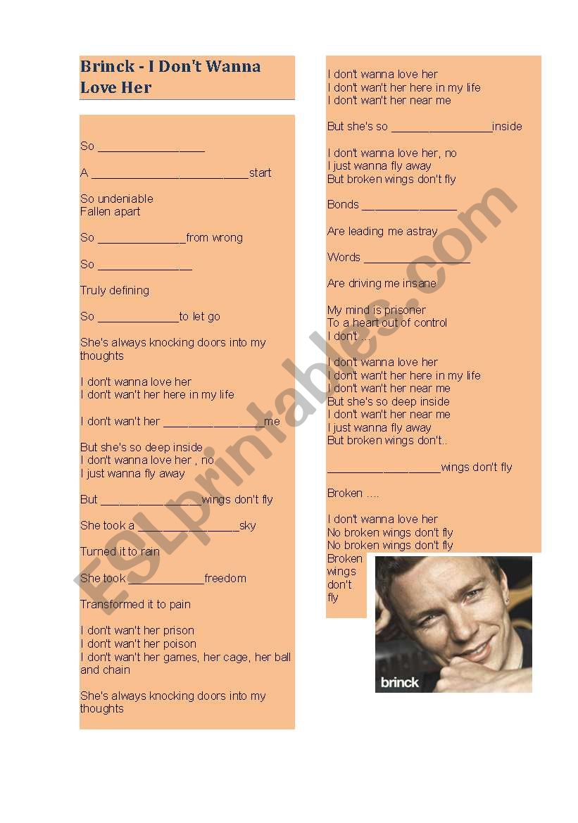 I dont wanna love her worksheet