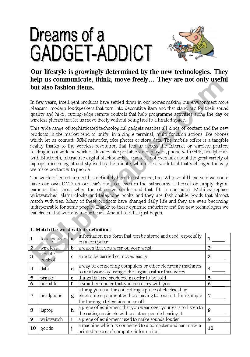 Dreams of a gadget addict worksheet