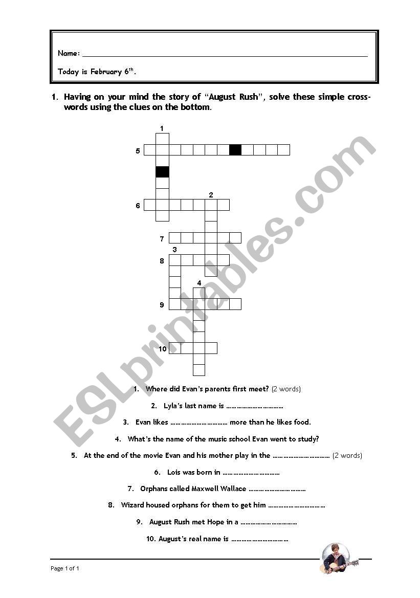 August Rush - Worksheet # 2 worksheet