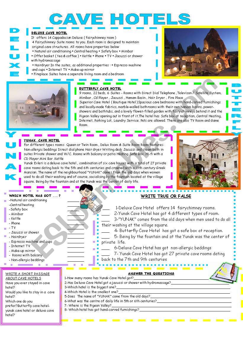 READING-CAVE HOTELS worksheet