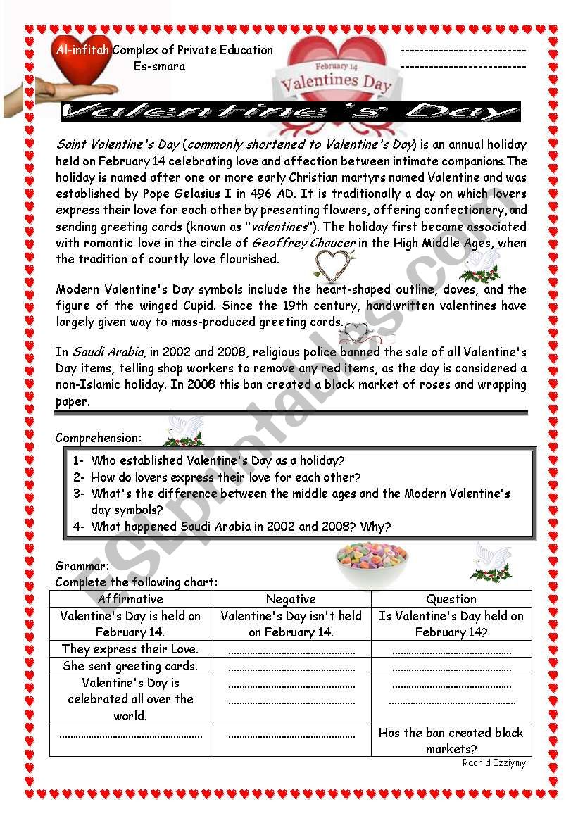 Valentines Day worksheet