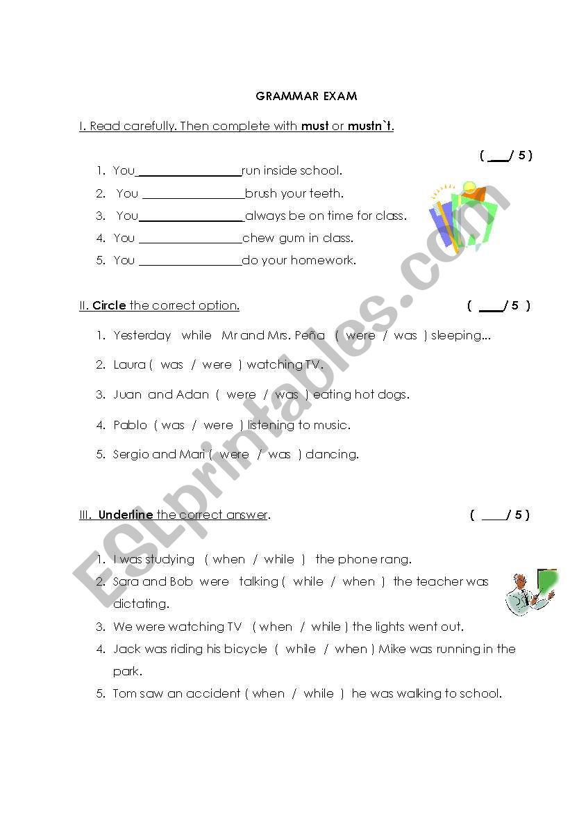 Grammar Exam worksheet