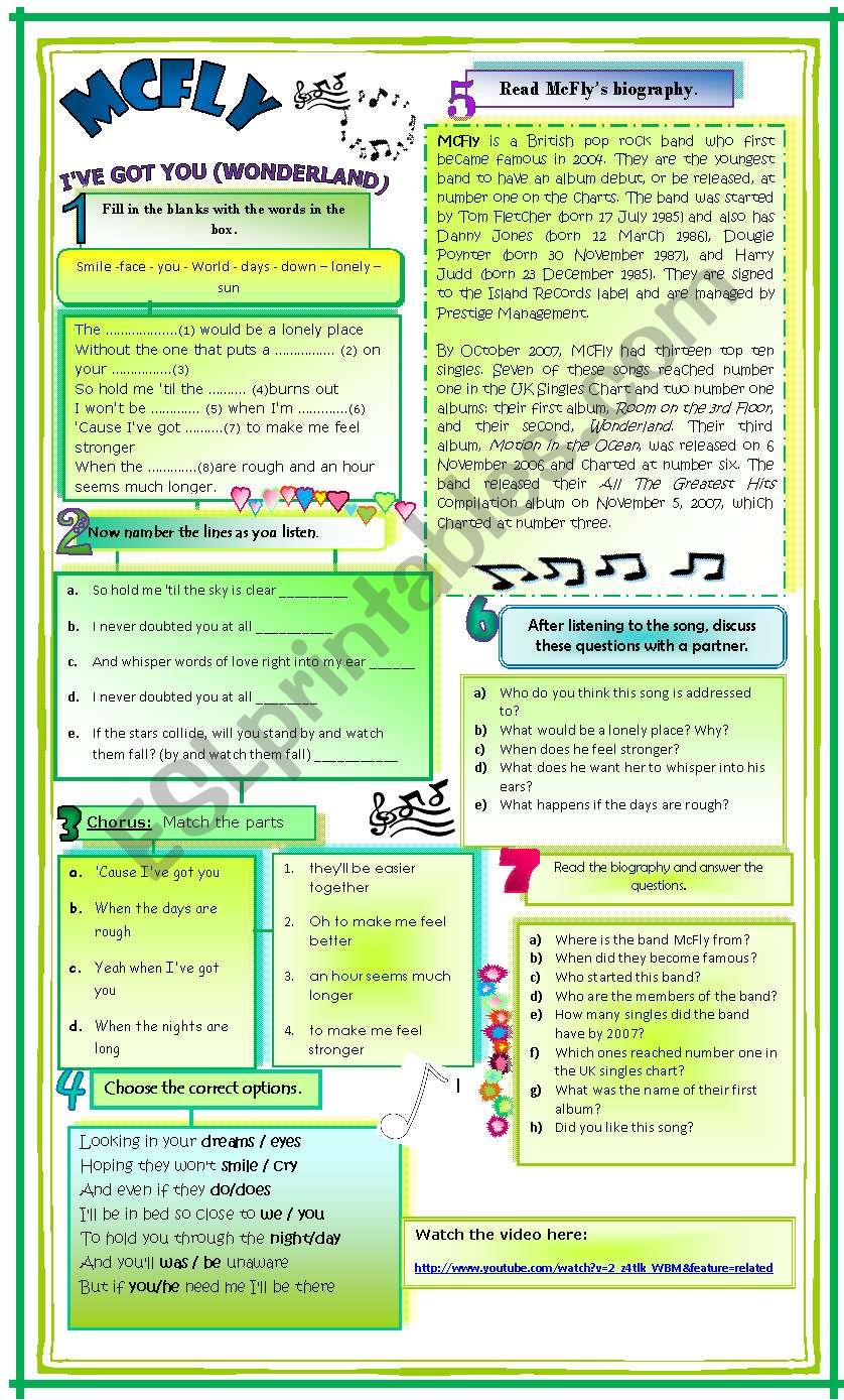 Song: Ive Got You - McFly. Song + Bio + activities.