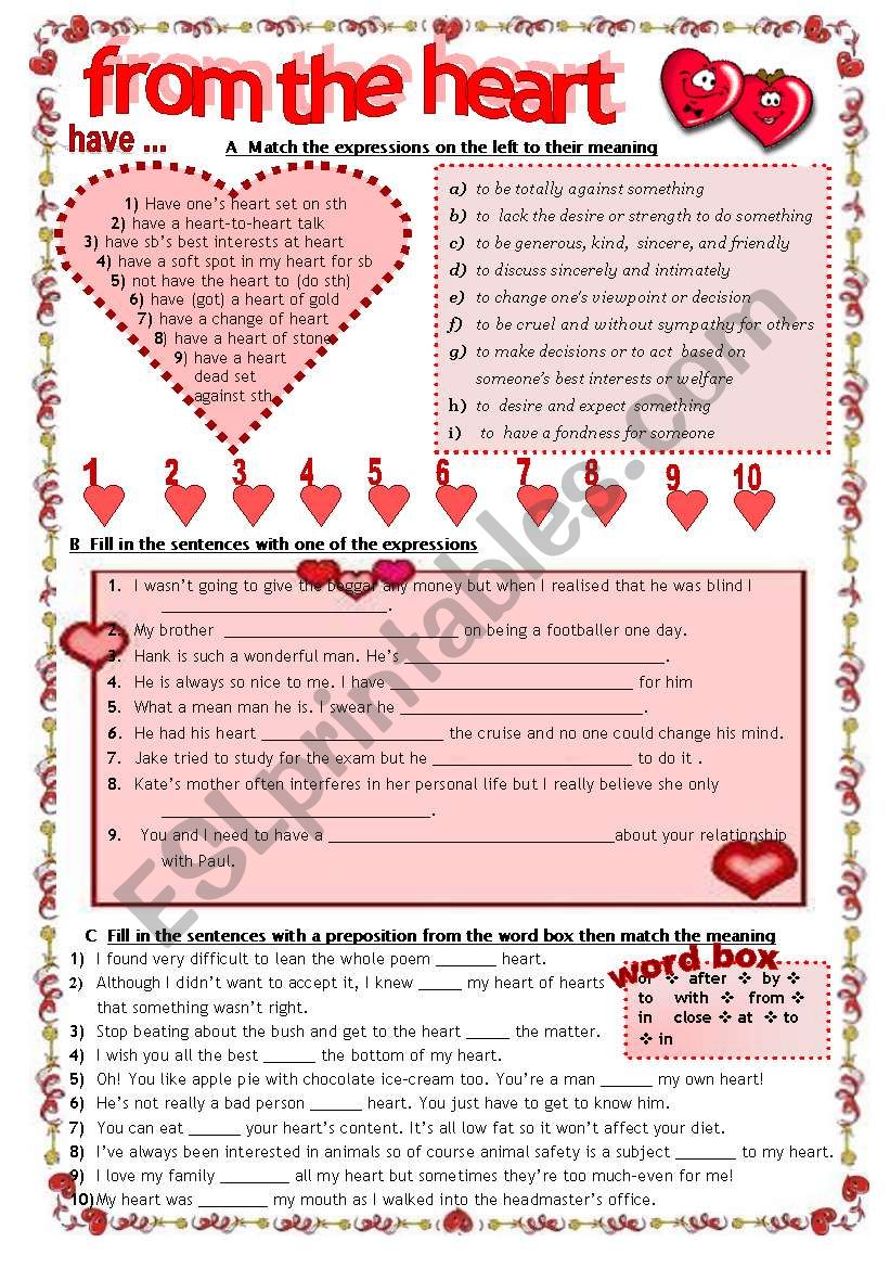 FROM THE HEART:  Idioms and expressions with Heart- completely editable KEY included