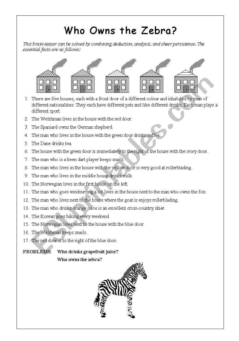 Who Owns the Zebra? worksheet