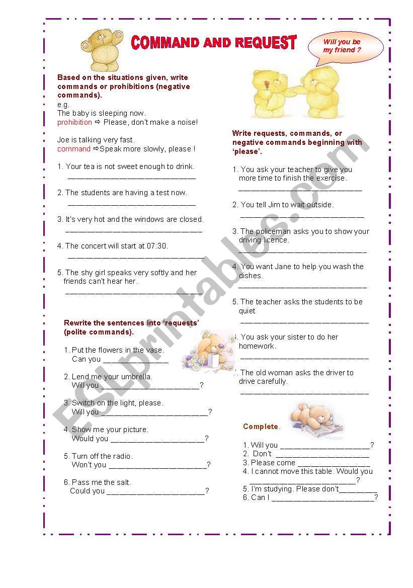 Command and Request worksheet