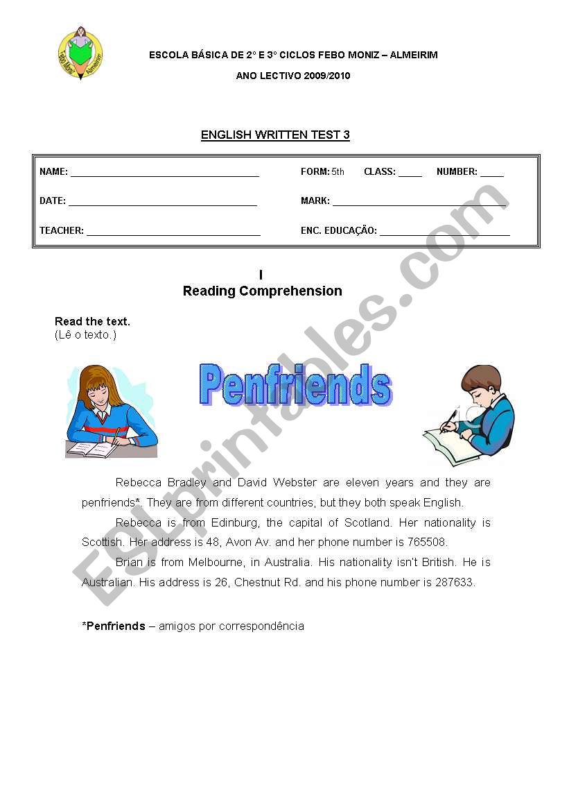 5th grade Test - Countries and Nationalities