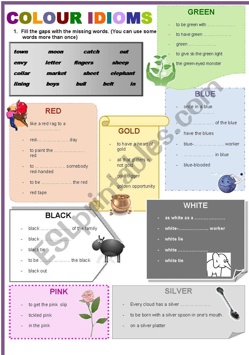 Colour idioms worksheet