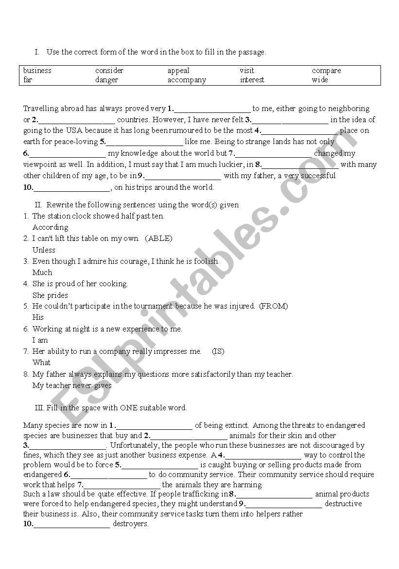 OPEN CLOZE, WORD FORM, SENTENCE TRANSFORMATIONS