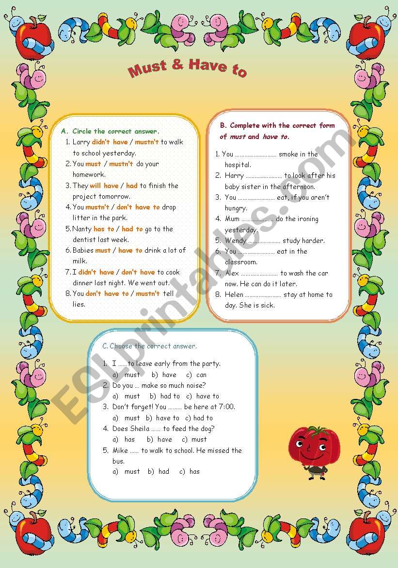 Must & Have to worksheet