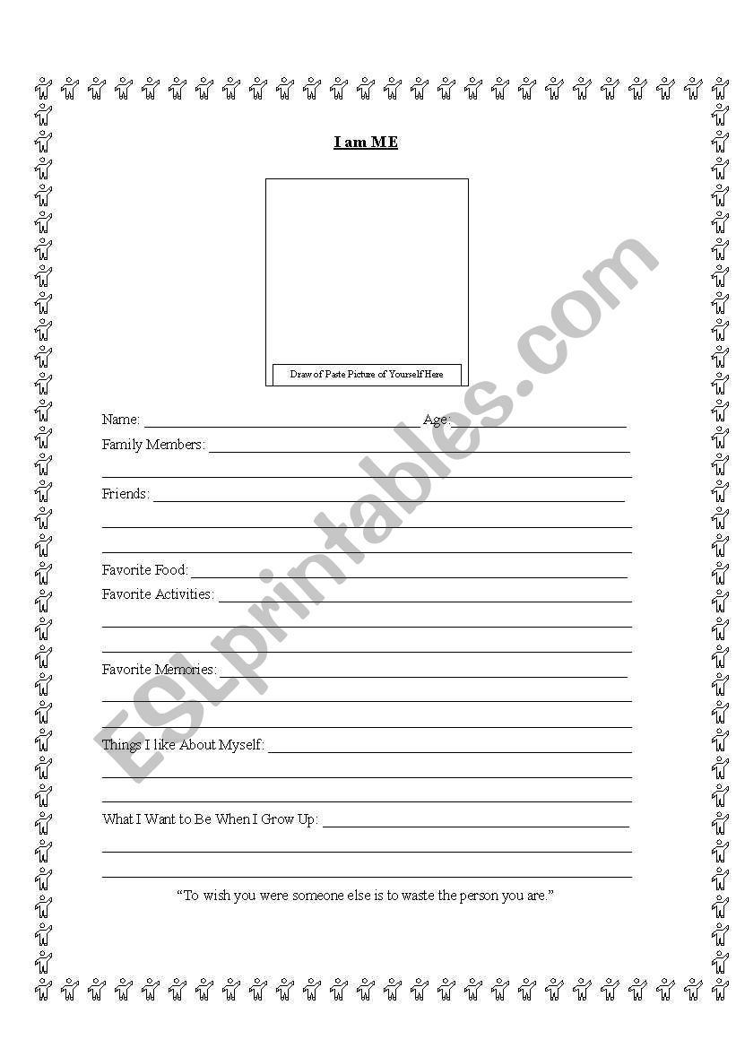 I am ME worksheet