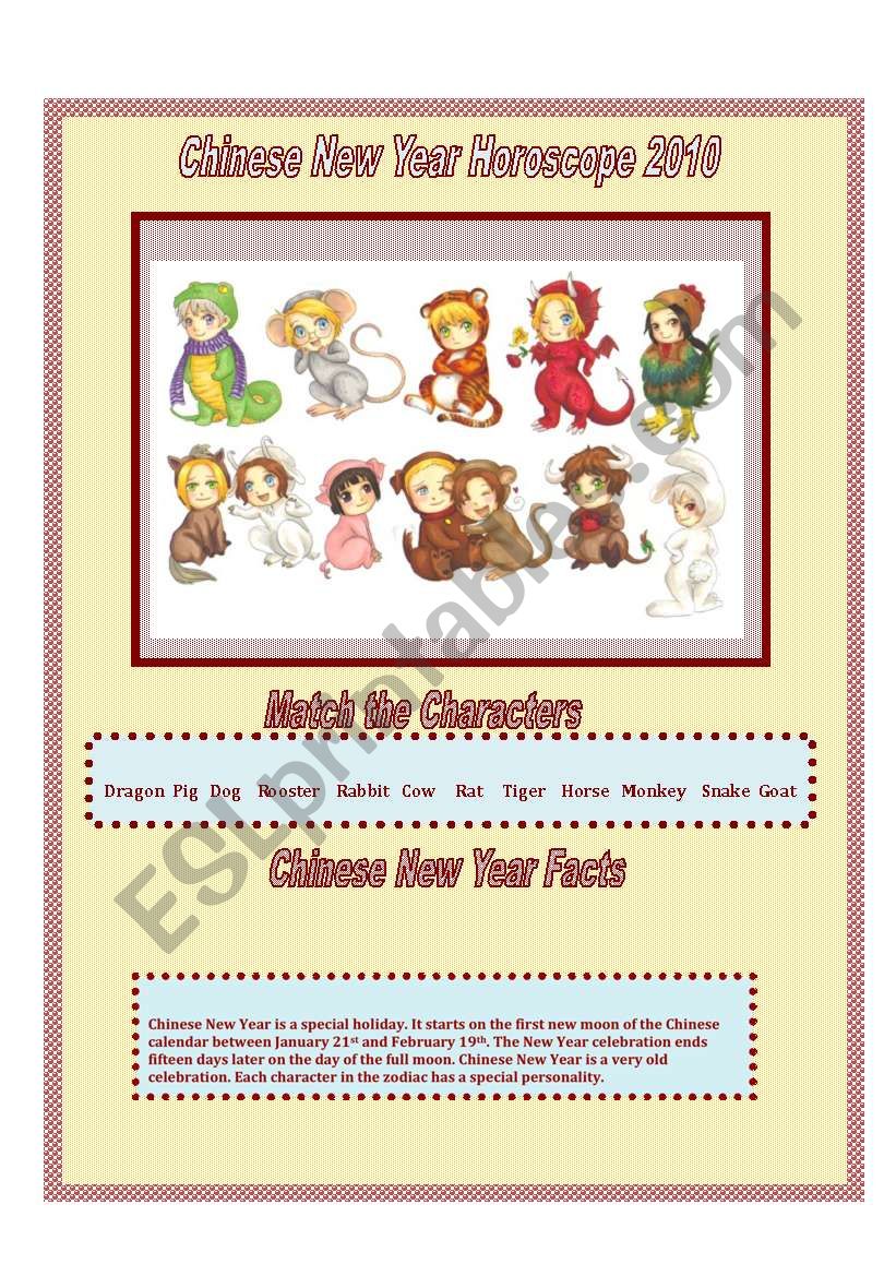 Chinese New Year 2010 worksheet