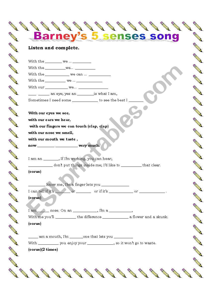 Five senses  worksheet