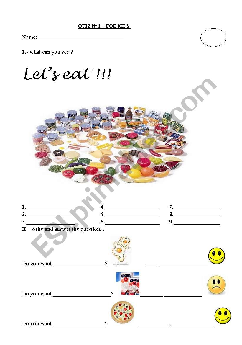 food worksheet