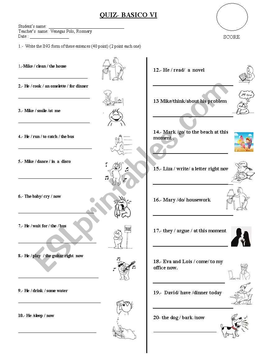 quiz about ing form worksheet